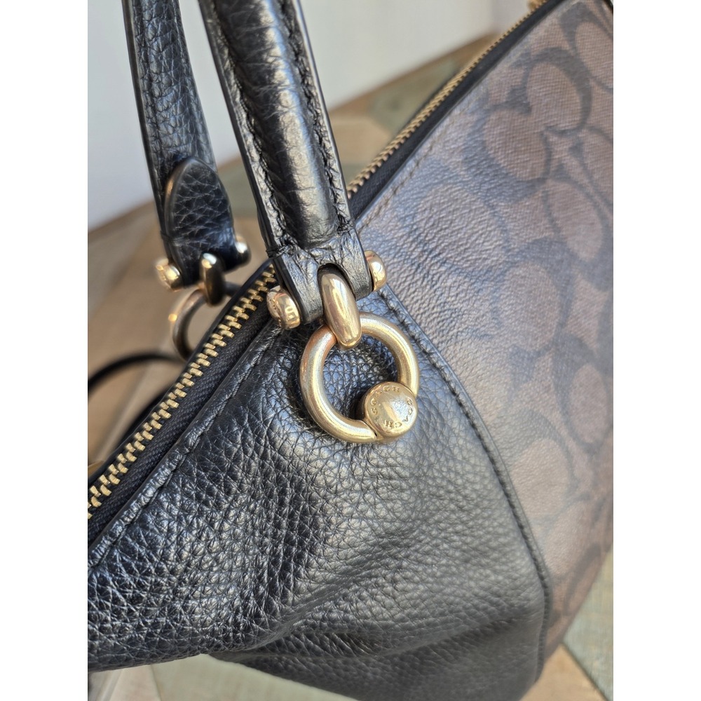 Coach KACEY Satchel SIGNATURE Canvas + Leather C6230 Brown/Black Crossbody - Picture 4 of 10